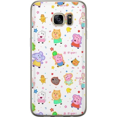 Yhteensopiva Puhelinkuori Samsung Galaxy S7 edge Värikkäät piirretyt eläinhahmot leikkisässä tyylissä tähtien ja pisteiden kera vaalealla taustalla