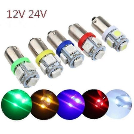 10 kpl BA9S 5050 5 SMD erittäin kirkkaita auton sisävaloja T4W T11, 12V 24V eurooppalaisille rekisterikilville