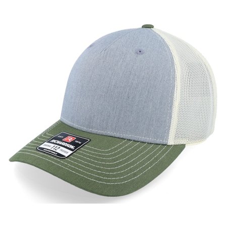 Richardson - Grå trucker Caps - 112fp Tri Heather Grey/Birch/Army Olive Trucker @ Hatstore