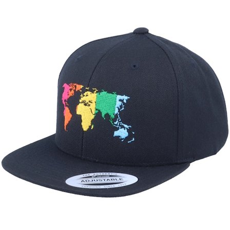 Kiddo Cap - Kids Rainbow World Black Snapback Snapback Black Cap - @ Hatstore