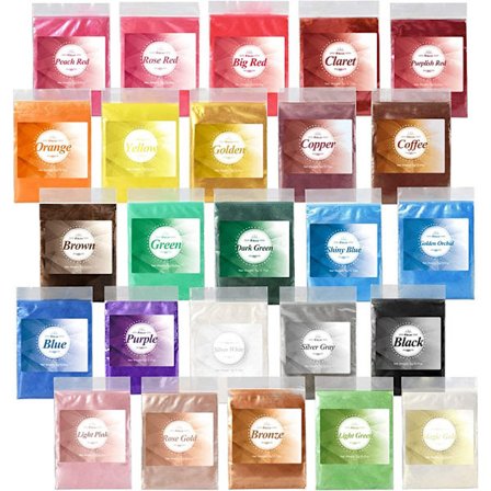 Epoxihartsfärg Metallic 25 färger, glimmerpulver 24 × 5 g + 1 × 5 g svart (pulver)