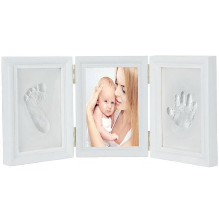 Fotoram - Gips Baby Hand och Fot - Baby Handavtryck och Fotavtryck DIY Set Presentram Tryck (Vit)