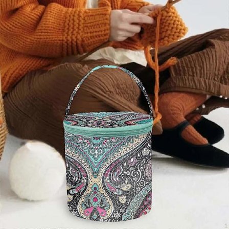 Garnväska för virkning stickning blommig tryckt dragkedja förvaringsorganisatör