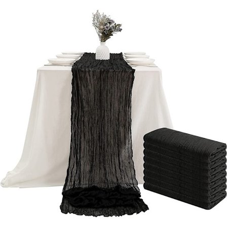 1 stk preget duk i gasbind, gjennomskinnelig duk, festduk, bryllupsduk, vridd rynket duk