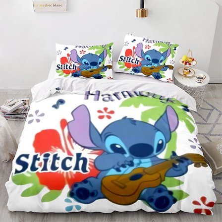 Stitch 3D-tulostettu vuodevaatesetti pussilakana peittopäällinen tyynyliina lasten lahja Väri 16