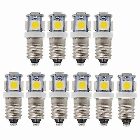 10 stk. E10 6V LED-pærer 5SMD 0,5W 50LM Lampe (Kald Hvit)