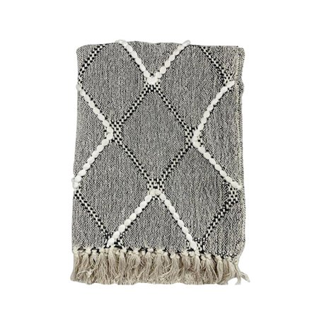 Dekorativt bomuldstæppe, 130x170 cm, hvid/sort