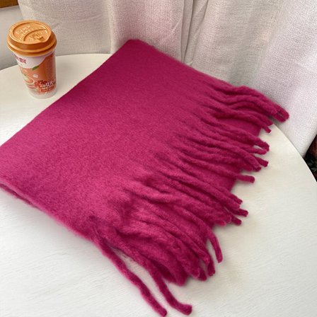 Vinternyhet mohairull imitation kashmir enfärgad scarf, förlängd och förtjockad tjock tofs, höst och vinter varm scarf