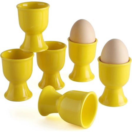 SBSG Keramiske Eggeglass Sett med 6 Porselen Egg Stand Holdere for Myke Hardkokte Egg til Frokost Gul BJX