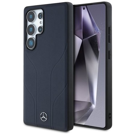 Mercedes MagSafe-etui i læder med prægede linjer til Samsung Galaxy S25 Ultra - Blå