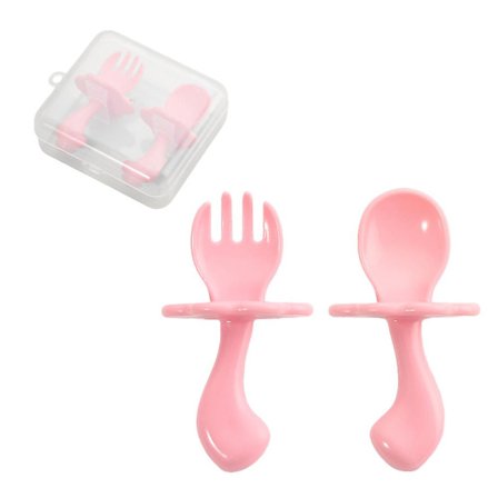 Anti-kvelnings korte PP-barneskjeer og gafler, øvingsskjeer og gafler for tilleggskost