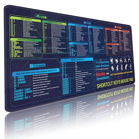 Excel Kortkommandoer Musmatta, Utökad Stor Fusk Musmatta, PC Kontor Kalkylblad Tangentbord Matta, Halksäker Sydd Kant 300*700*2Mm
