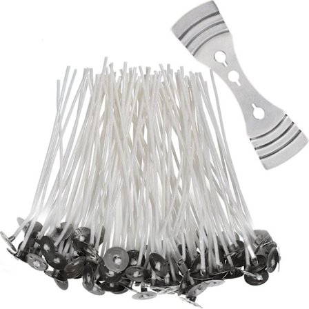 100 stk. 10 cm lange forvokste væger Stearinlys væger med 1 stk.