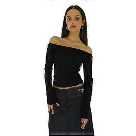 Søde langærmede crop tops til kvinder, ensfarvet, off shoulder, basic cropped T-shirt 2023, mode, gå-i-byen toppe, streetwear, sort S(S sort)