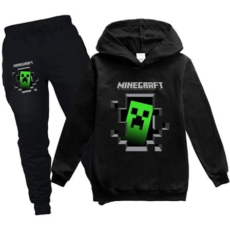 Minecraft Hoodie Pojkar Barn Gamer Svart Creeper Inuti Huvad Tröja