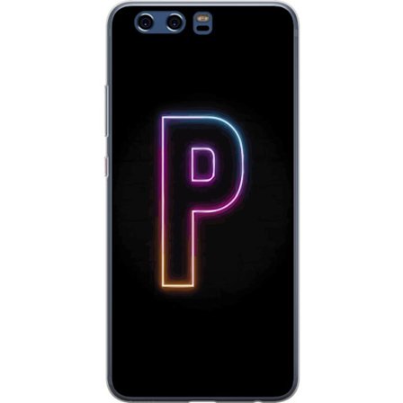 Kompatibel Mobilcover til Huawei Huawei P10 Minimalistisk neonbogstav P i farvegradient og lyseffekt mod sort baggrund i digital neonstil