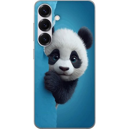 Kompatibelt Mobildeksel til Samsung Samsung Galaxy S25 Søt panda som ser ut gjennom papir i en myk 3D-illustrasjon