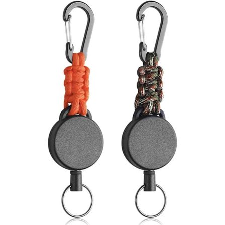 2-pakning uttrekkbar nøkkelring – Kraftig merkeholder med karabinkrok, Paracord og ID-kortholder