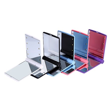 Makeup Kosmetikk Folding Bærbar Kompakt Lommespeil med 8 LED Lys Lampe LJ