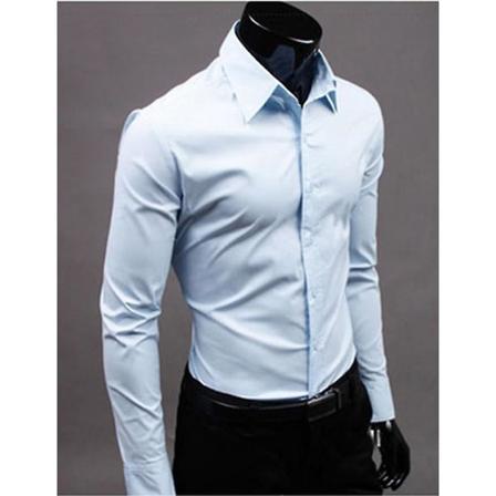 Lyxskjortor Herr Casual Collared Formella Slim Fit Shirts Toppar Light blue 3XL