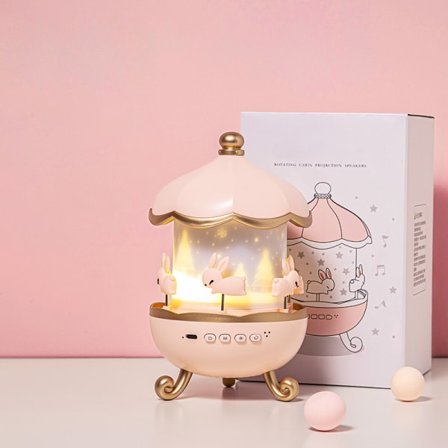 IC Otte Tone Box, Stjernehimmel Projektor Baby Natlampe, Barns Natlys Musikalsk og Selvlysende Natlys, 8 Musik 360° Roterende Natlys LED-Lampe