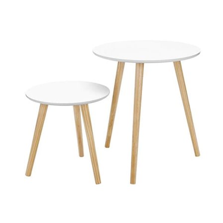 Satsbord med ben i massivt trä - 2-pack Vit/Trä