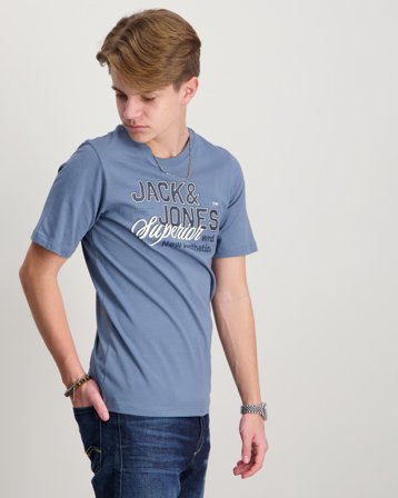 Jack & Jones JJELOGO TEE SS O-NECK 2 COL SS26 SN JNR Blauw T-shirts Jongens - Kids Brand Store