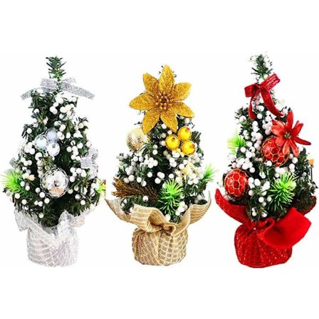 3-osainen keinotekoinen minijoulukuusi koristeilla - Joulukoriste, joka sopii täydellisesti pöydälle, työpöydälle ja kotiisi tai toimistoosi