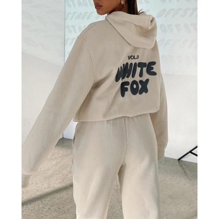 Huvtröja-vit Fox Ytterplagg -två stycken hoodie kostymer Långärmad set apricot M