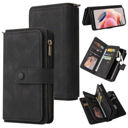Redmi Note 12 4G multifunktionelt pung etui Lynlås 13-rum Black