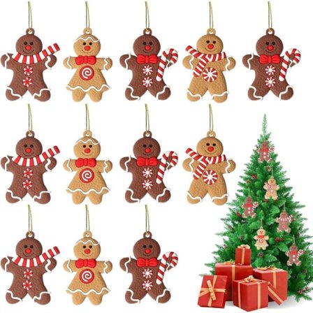 12 stk. juletræsophæng Gingerbread Man Vedhæng til festdekoration håndværkstilbehør (4 stilarter)
