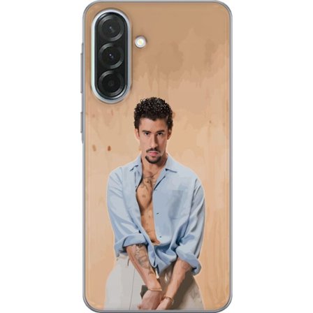 Yhteensopiva Puhelinkuori Samsung Galaxy A36 Bad Bunny Super Bowl-inspiroima grafiikka, jossa NFL-trofe ja San Franciscon silta urheilusuunnittelussa