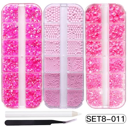 (Rosa) Stålkulplan Bas Resin Blandad Diamant, Nail Art Kristall Set - Nail Art, Nail Art Kristaller, Blandad Storlek, Diamant Nagel Dekorationer 