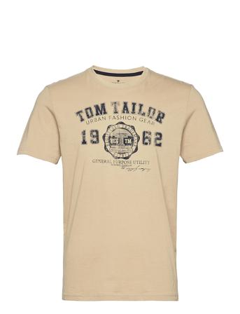Logo Tee T-shirts Short-sleeved Beige Tom Tailor