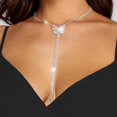 Sommerfugl Choker Halskjeder Sølv Rhinestone Halskjede Lang Kjede