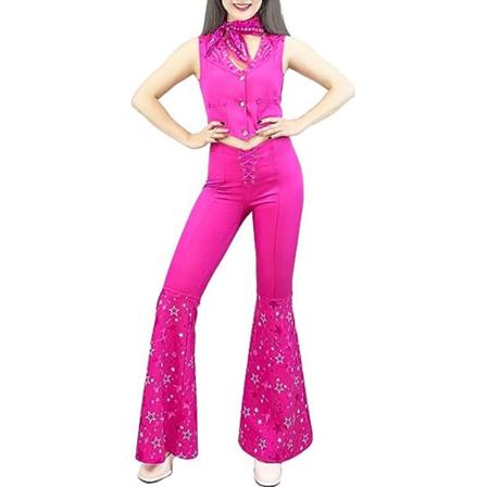 Barbie Hippie Disco Kostym Rosa Flare Byxa Halloween Cosplay För Kvinnor Flickor M SQBB