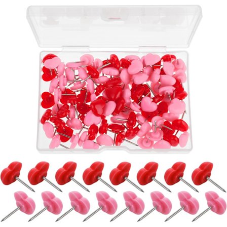 100 kappaletta sydämenmuotoisia nuppineuloja, vaaleanpunaiset nuppineulat, söpö korkkitaulu