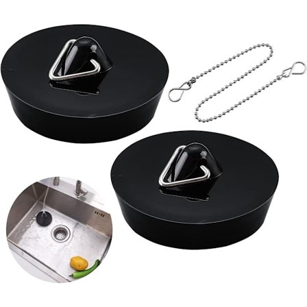 2-pakning avløpsplugg - Vaskplugg - Badekarplugg for hjemmet - Universelt pluggsett - Diameter 42-45 mm - For vasker - Kjøkkenvaskplugg med kjetting -