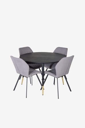 Venture Home - Matgrupp Dipp med 4st stolar Gemma - Svart - Matgrupp 4 personer - Från Homeroom