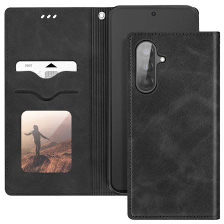 Plånboksfodral - AVIZAR - Samsung Galaxy A56 - Svart Vegansk Läder - Videostöd - Magnetisk