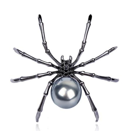Victoriansk stil Micro Pave Spider Broche Pins Perlemor Krop Sølvfarvet Emalje Pin Smykker Dekoration til DIY Hat Tasker