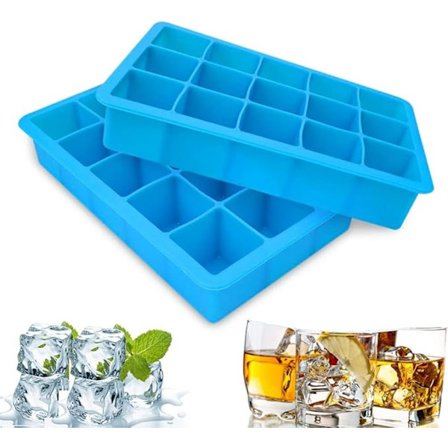 2-pack Silikon Iskubbricka, Lättsläppta Isformar 15 Iskuber Per Bricka för Choklad Whiskey Cocktail Alla Drycker (Blå)