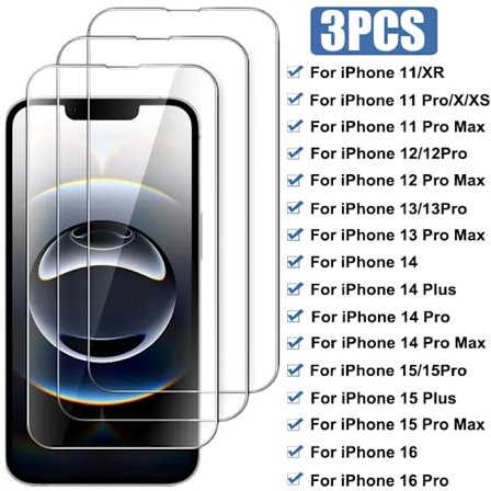 3 st Härdat Glas För iPhone 16E 16 15 14 13 Pro Max Mini 15 Plus Skärmskydd för iPhone 11 12 Pro X Xr Xs Max Glas
