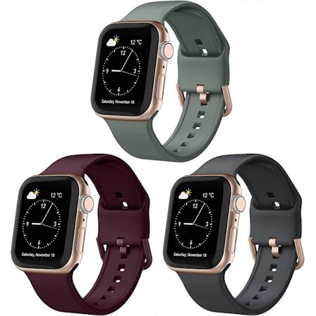 3-pak Kompatibel med Apple Watch-reimer 41 mm 40 mm 38 mm, Myke silikon sportsarmbånd erstatningsreim med klassisk spenne for iWatch Series SE 7 6