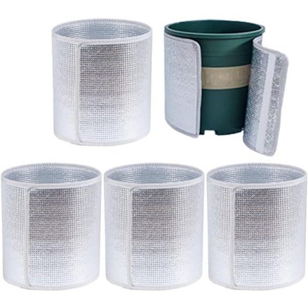 ING 5 stk. dobbeltsidede isolerende potteskjulere med aluminiumsfolie, vinterfrostbeskyttelse til plantepotter i haven og udendørs (16 x 55 cm)
