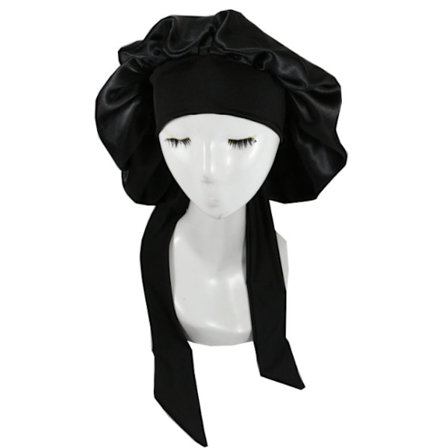 Silke Bonnet Naturlig Krøllete Hår Søvn Satin Bonnet svart