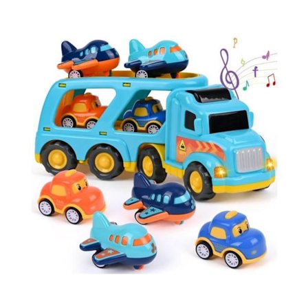 Legetøjsgarage til børn, 5 i 1 legetøjslastbil til børn med lys og lyd, buslegetøj til børn i alderen 3 4 5, lærerigt