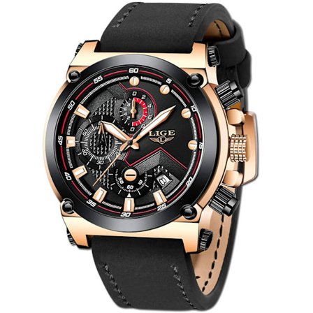 Herre Fashion Sport Quartz Rem Strop Sort Læderrem