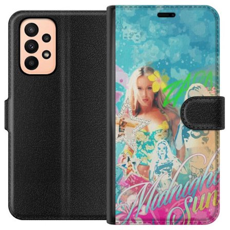 Kompatibelt Lommeboketui til Samsung Galaxy A23 Eventyrverden med Steve, Creeper og dyr i fargerik blokkgrafikk