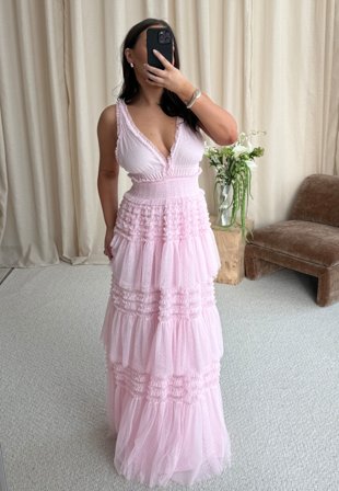 Bubbleroom Occasion Frill Dotted Tulle Gown Light pink 42